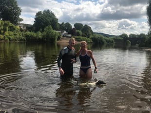 Local MP joins Greenpeace activist for a dip in the Usk to highlight plastic plight