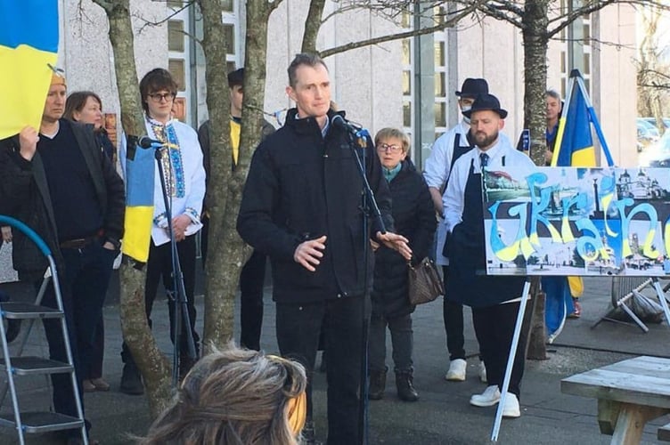 David Davies at Abergavenny rally in support of Ukraine 