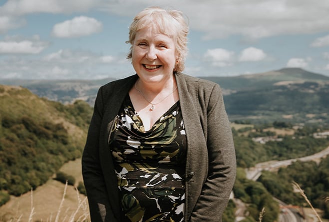 Pic of Councillor Mary Ann Brocklesby, leader of Monmouthshire County Council in the countryside