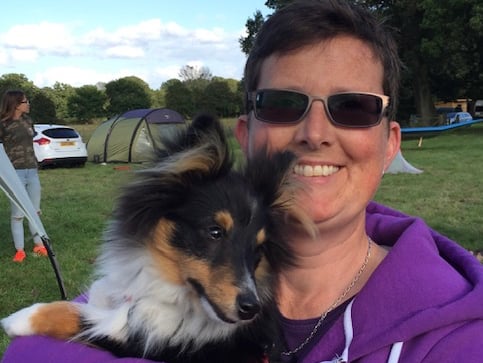 Dog expert Tracey Prall who is based in Abergavenny with her dog Tiny Timmy