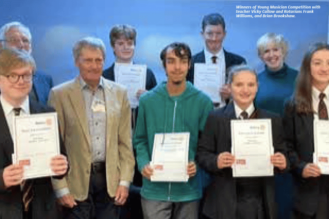 Winners of Young Musician Competition with
teacher Vicky Callow and Rotarians Frank
Williams, and Brian Brookshaw.
