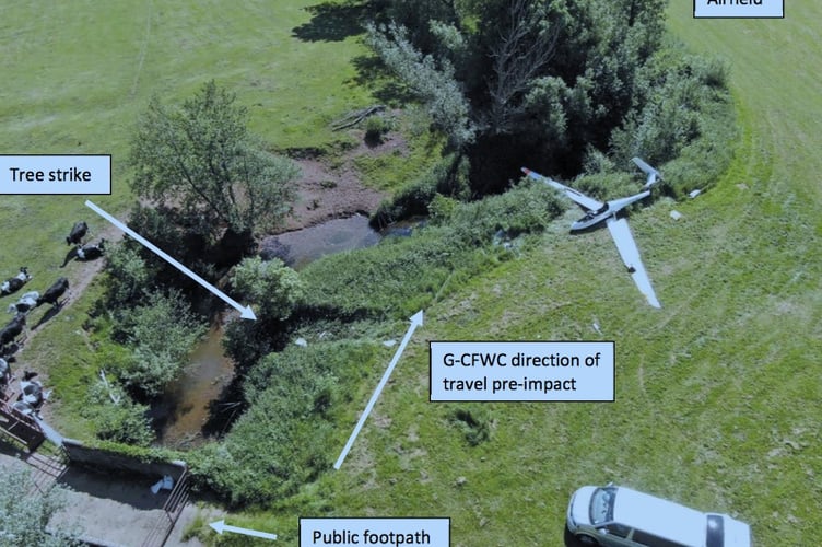 Map of crash site on A449 showing glider 