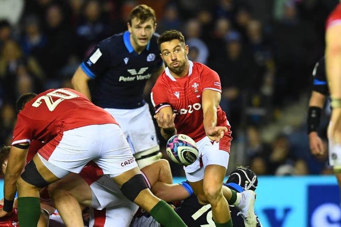 11.02.23 - Scotland v Wales - Guinness Six Nations 2023 -Rhys Webb of Wales gets the ball away.
