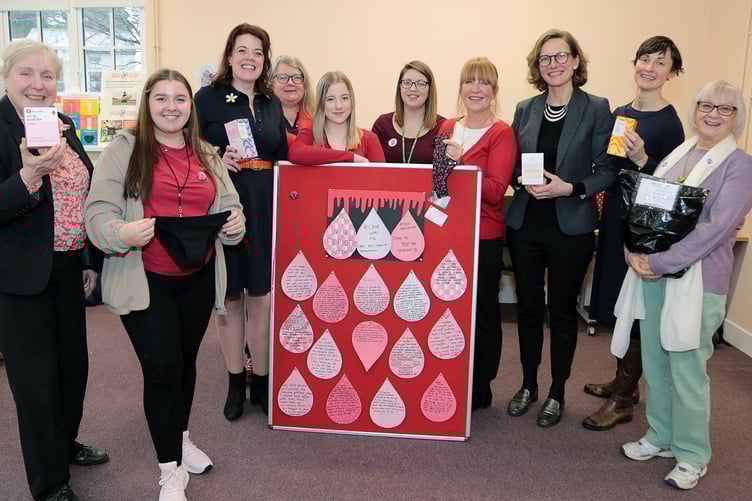 Council Leader Mary Ann Brocklesby,Love Your Period team, MCC's Stacey White, Cllr Sara Burch, Cllr. Angela Sandles, Cllr. Catherine Fookes, Liz (Dignity Bags)