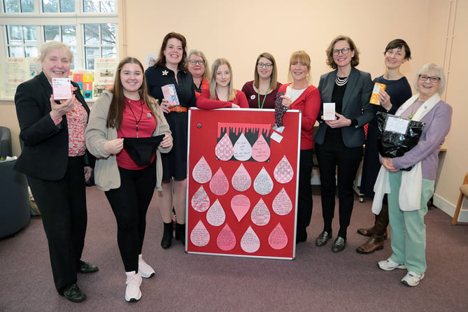 Council Leader Mary Ann Brocklesby,Love Your Period team, MCC's Stacey White, Cllr Sara Burch, Cllr. Angela Sandles, Cllr. Catherine Fookes, Liz (Dignity Bags)