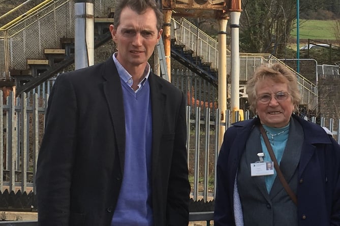 David Davies MP with Cty Cllr Maureen Powell at Abergavenny Railway Station.