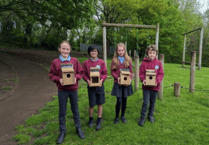 Llantilio Pertholey School pupils make bird boxes with a little help!