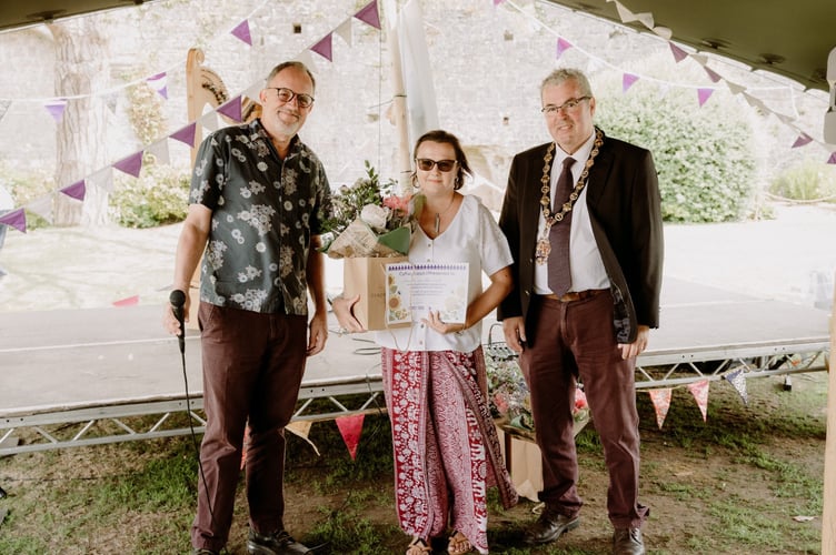 Sam, a Monmouthshire Foster Carer with Cllr Ian Chandler and Cllr Meirion Howells.jpg