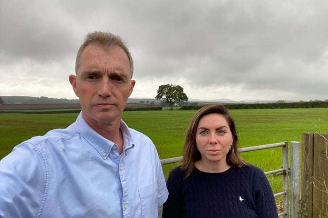  David Davies MP and Cllr Lisa Dymock at the proposed gypsy traveller site on land alongside Severn Farm in Leechpool, Portskewett.