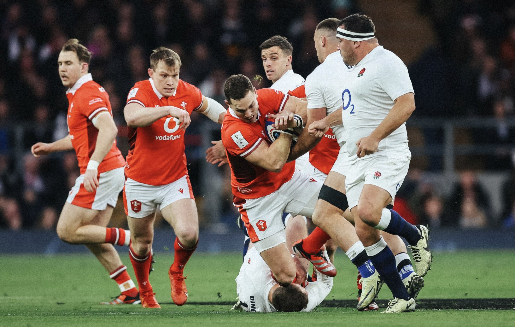 Goytre-based George North meets a solid English defence. 
