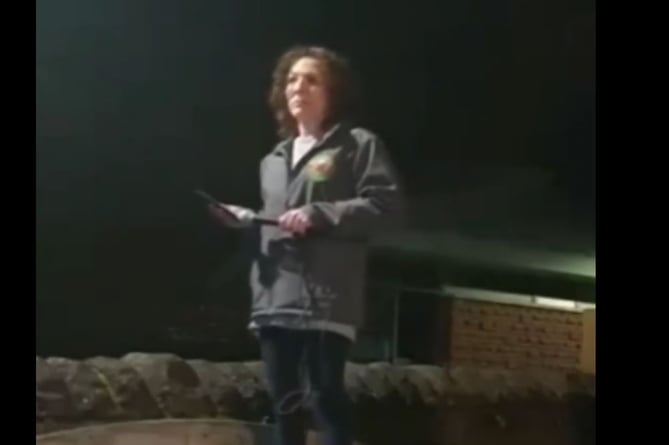 A screenshot from Facebook of Kimberley Isherwood addressing the protest in Abergavenny. 