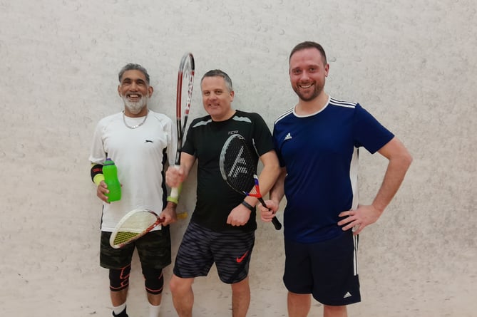 Jiwan Gahunia, Julian Tooley and David Cleaves (left to right) will be challenging in Abergavenny Squash Club's handicapped tournament.