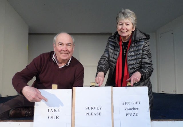  Michael Powell and Pat Griffiths urging ‘Take Our Survey Please’  with a £100 Gift Voucher Prize on offer.
