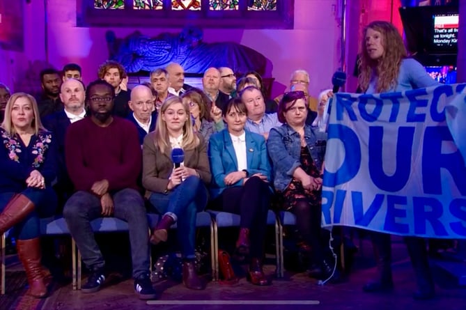 BBC Newsnight saw campaigner Angela Jones hold up protect our rivers banner
