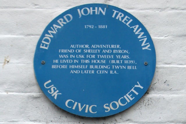 The plaque to Edward John Trelawny on the Royal in Usk