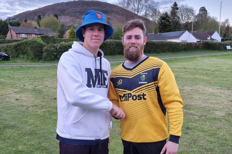 Queenslander Dan Skipwith, left, is welcomed to Abergavenny CC by David Clarke