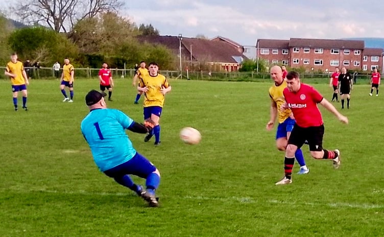 Goalmouth action from Mardy's 3-3 draw with Pentwynmawr.