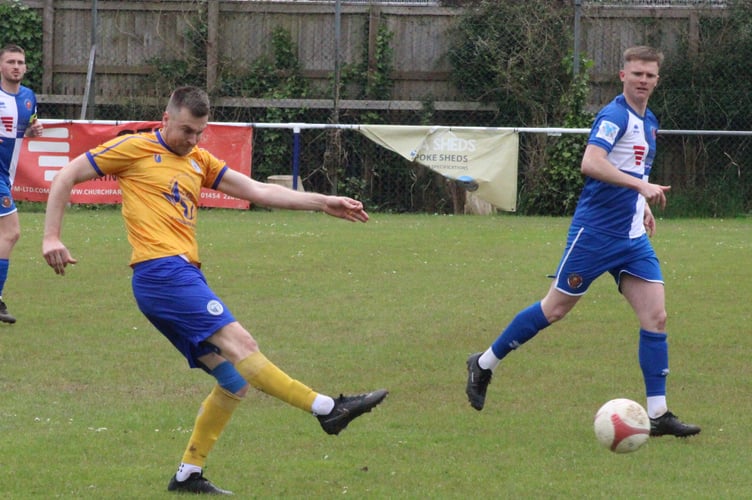 A Blaenavon player tries his luck
