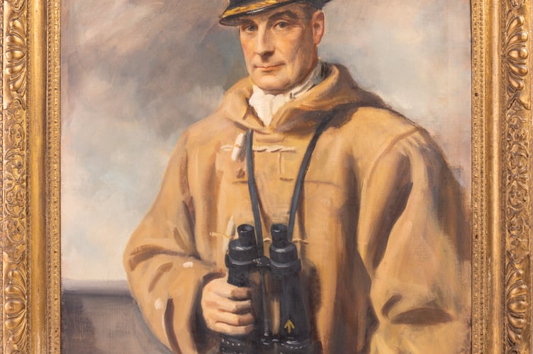 A detail of the portrait of Captain Kerr that is among the items for sale.