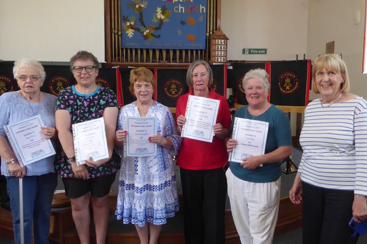 From left to right: Sylvia Price, Hazel Cave, Joan Barrington, Jenny Swattridge, Carol Soble and Councillor Penny Jones
