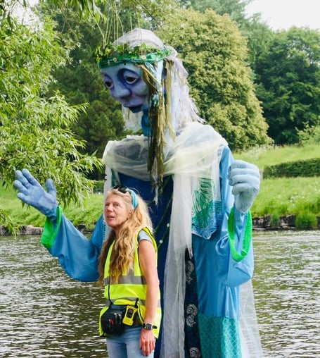 Angela with the Goddess of the Wye at the recent Usk River Festival