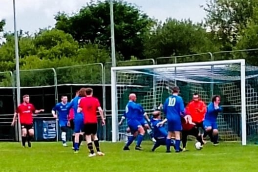 Goalmouth action from the Garnlydan v Mardy match on Saturday