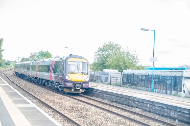 A CrossCountry train stopping at Lydney.