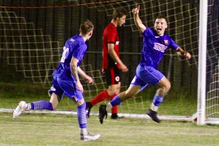 Morgan Keepin-Davies celebrates Aber's second goal