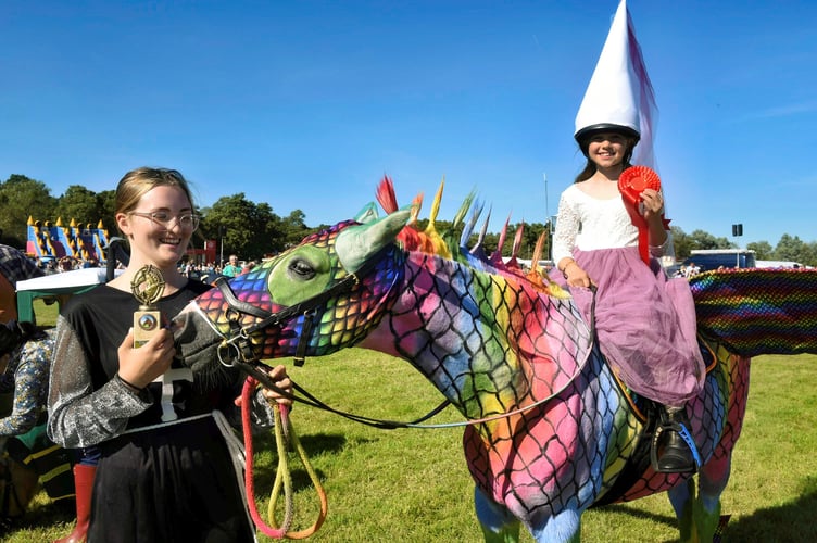 Winner of the equine fancy dress was Mia and Nora with Charlie as a princess, knight and rainbow horse