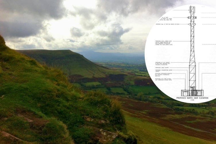Hay Bluff with an image of the proposed mast