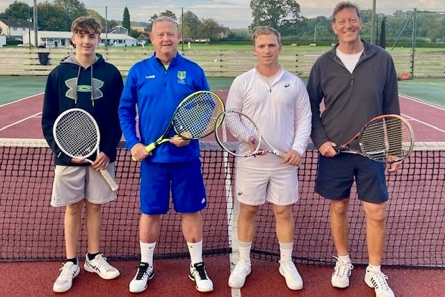 The men's doubles finalists at Usk Tennis Club