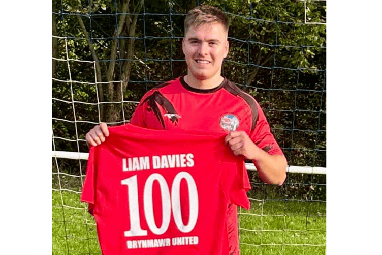 Liam Davies scored his 100th goal for Brynmawr United. Photo: Brynmawr Utd.