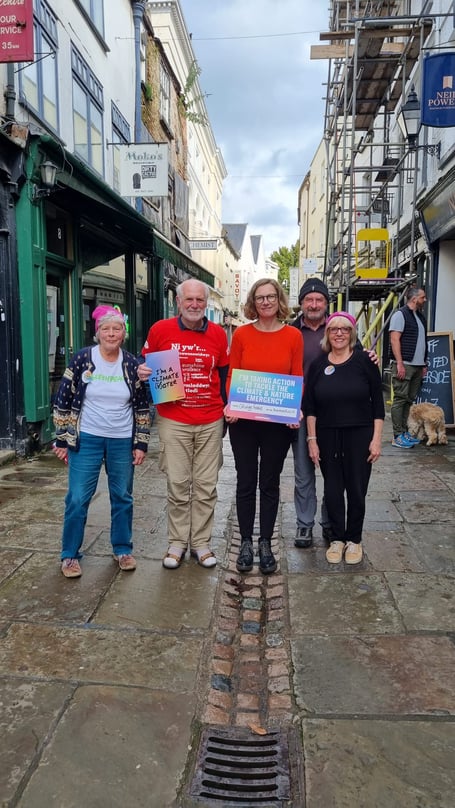 Climate Coalition members Sarah Windrum, Debbie Charman, Jim Coxwell, and Peter Baines meet with Catherine Fookes MP