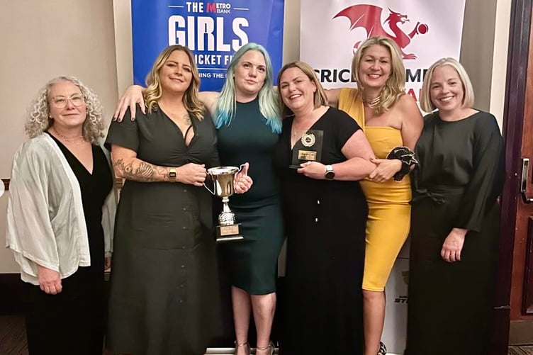 Members of the Usk CC's women team celebrate league victory