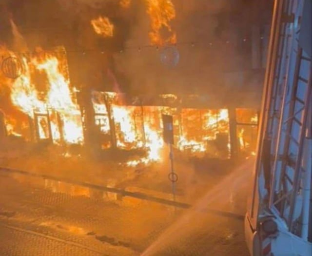 Abergavenny town centre shops ablaze 
