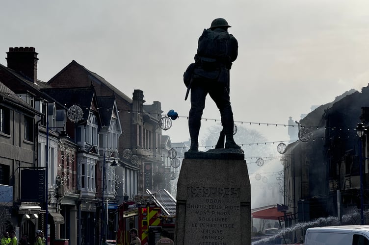 abergavenny war memorial with fire damage
