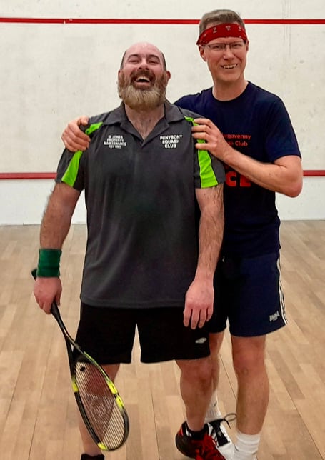 Gareth Richards, right, became the first player this season to get the better of Penybont veteran John Uppington