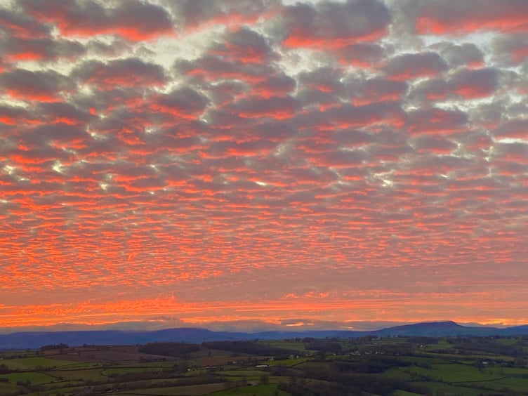 The sky glows red in east Monmouthshire after Christmas Day sunset