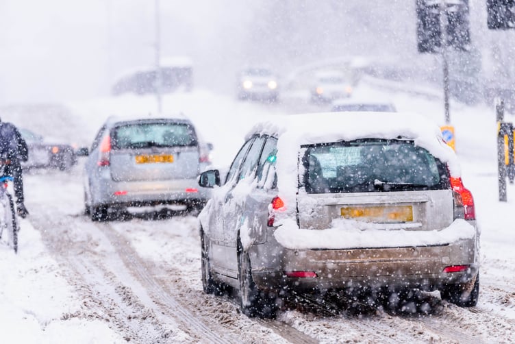 Driving in snow storm on British Road