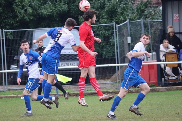 An Aber player wins an aerial battle at Chepstow