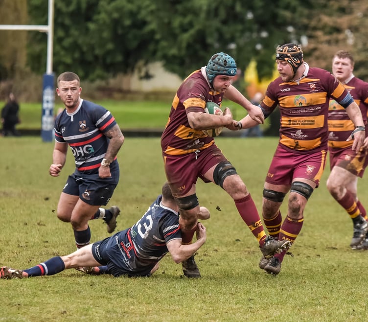 An Aber player drives forward in the 73-29 win over Senghenydd