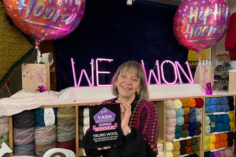 Julie Cowan of Truro Wool with her trophy