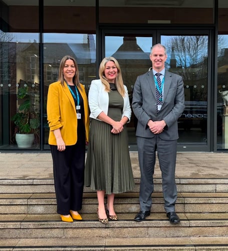 Laura Anne Jones MS with Executive Head Simon Dorman and the Head of Senior School Rachel Rees at Haberdashers Monmouth School.