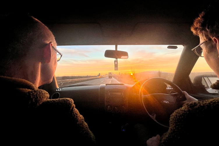 Ashley and James driving across Poland towards the Ukrainian border.