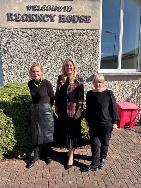 Laura Anne Jones MS (South Wales East) with Cerion Thomas (right) General Manager of Regency House Care Home, and Janet Eagles (left) Director of Regency House Care Home