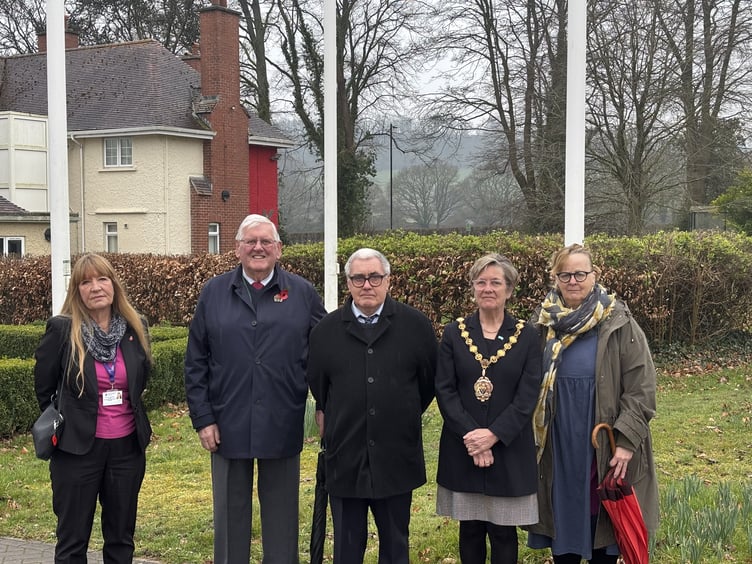 Cabinet Member for Equalities and Engagement, Cllr Angela Sandles, Cllr John Crook, Deputy Chair Cllr Peter Strong, MCC Chair Cllr Su McConnel, Cllr Jackie Strong at the cereomny.jpg