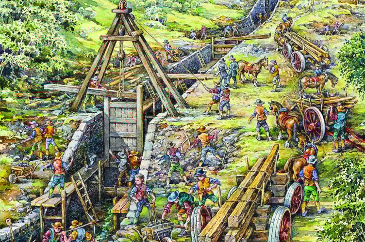 Llangynidr locks drawing by Michael Blackstock