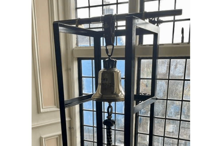 The HMS Monmouth bell which was handed over to the town.