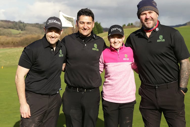 Alicia Kelly with Signature brand ambassador Scott Quinnell,  Signature’s chief commercial officer Thomas Howells and her father Jayde