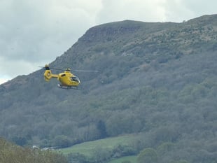
Yellow chopper on the Skirrid gets onlookers in a whirl!  
